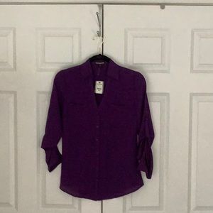 Express purple versatile shirt blouse with adjustable sleeves and double pockets